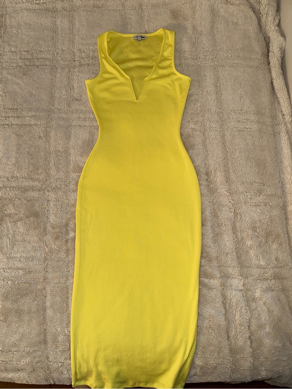 Fashion Nova Banana Yellow Sleeveless V-Neck Midi Dress